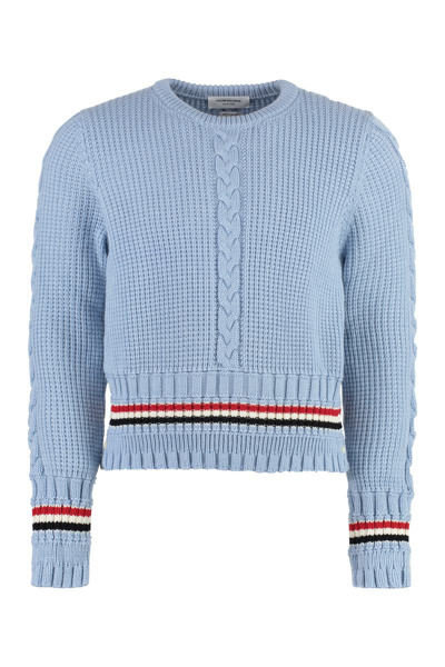 Thom Browne Long Sleeve Crew-neck Sweater In Light Blue