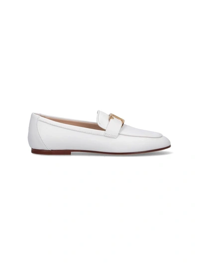 Tod's Yogurt Pelle Leather Flat Shoes In White