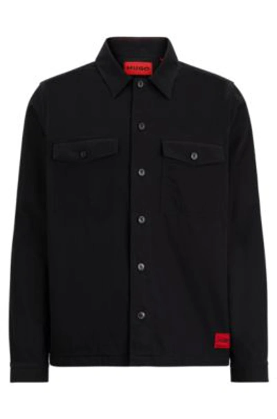 Hugo Boss Oversize-fit Overshirt In Cotton Twill With Camp Collar In Black