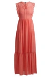 Hugo Boss Tie-neckline Sleeveless Dress With Frill Trims In Light Purple