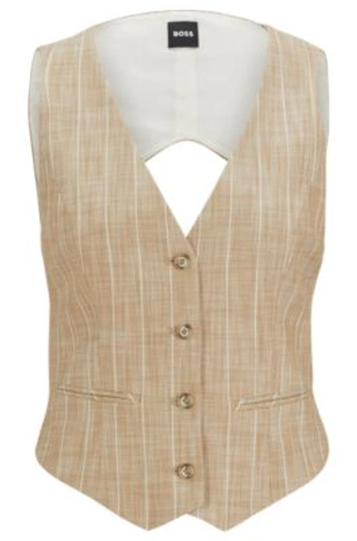 Hugo Boss Pinstripe Waistcoat With Open Back In Patterned