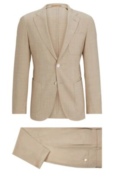 Hugo Boss Slim-fit Suit In Melange Virgin Wool And Silk In Light Beige