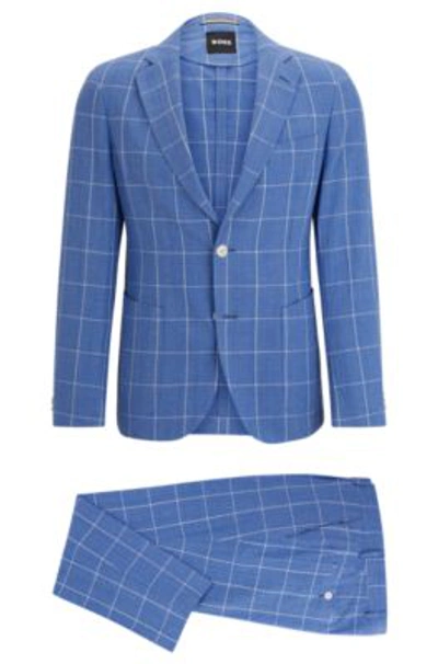 Hugo Boss Slim-fit Two-piece Suit In Checked Material In Light Blue