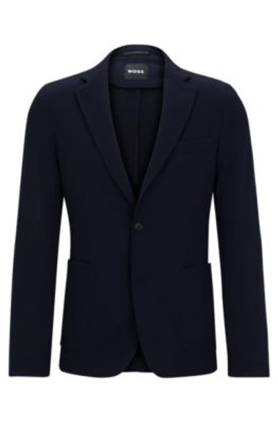 Hugo Boss Slim-fit Jacket In Micro-patterned Performance-stretch Material In Dark Blue