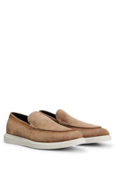Hugo Boss Suede Loafers With Rubberized Outsole In Beige