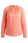 Hugo Boss Ruched-neck Blouse In Stretch-silk Crepe De Chine In Light Purple