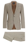 Hugo Boss Slim-fit Suit In Micro-patterned Stretch Cloth In Beige