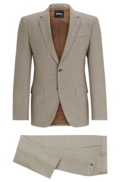 Hugo Boss Slim-fit Suit In Micro-patterned Stretch Cloth In Beige