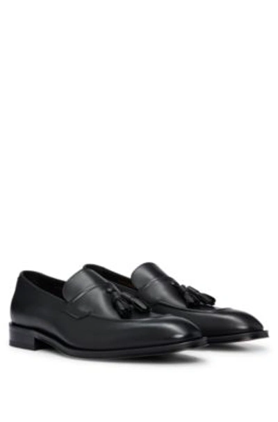 Hugo Boss Leather Loafers With Tassel Trim In Black