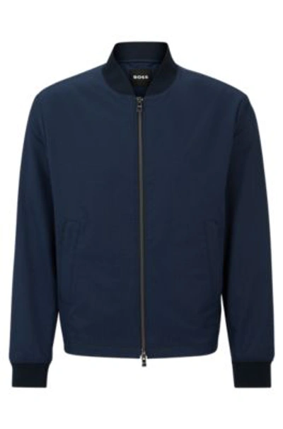 Hugo Boss Slim-fit Jacket In Wrinkle-resistant Mesh In Dark Blue