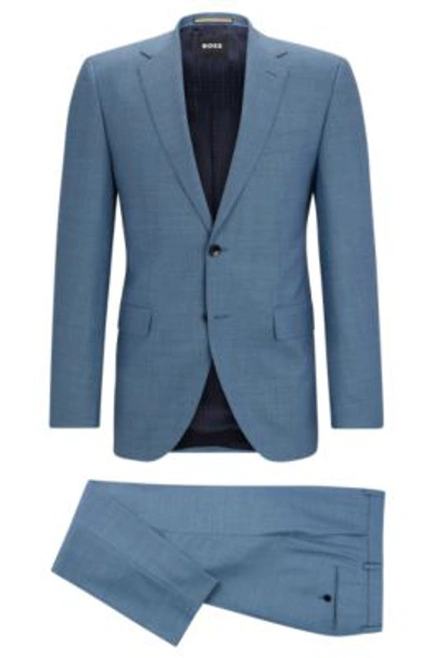 Hugo Boss Regular-fit Suit In Micro-patterned Virgin Wool In Blue