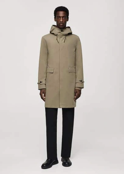 Mango Water-repellent Hooded Parka Khaki In Kaki