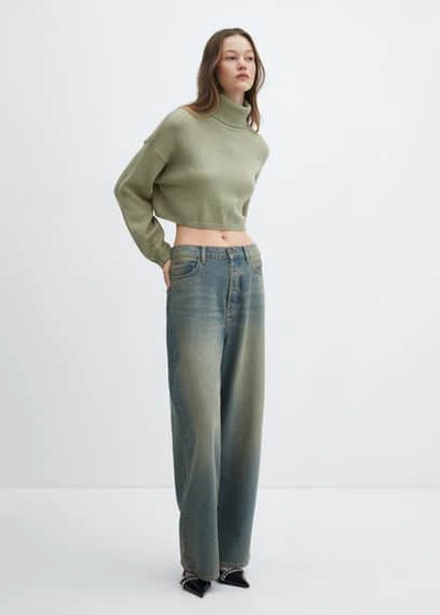 Mango Turtleneck Knitted Sweater Khaki In Kaki
