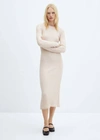 MANGO RIBBED KNIT DRESS SAND