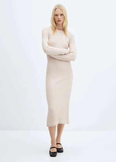 Mango Ribbed Knit Dress Sand In Sable