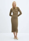 MANGO RIBBED KNIT DRESS KHAKI