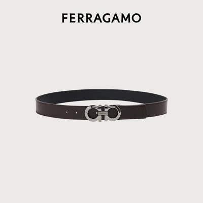 Ferragamo Adjustable Reversible Leather Belt With Gunmetal-tone Hardware In Black