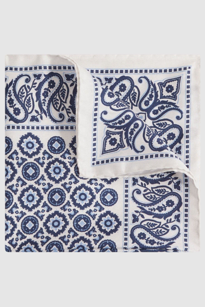 Reiss Domenico - Blue Silk Medallion Paisley Print Pocket Square,