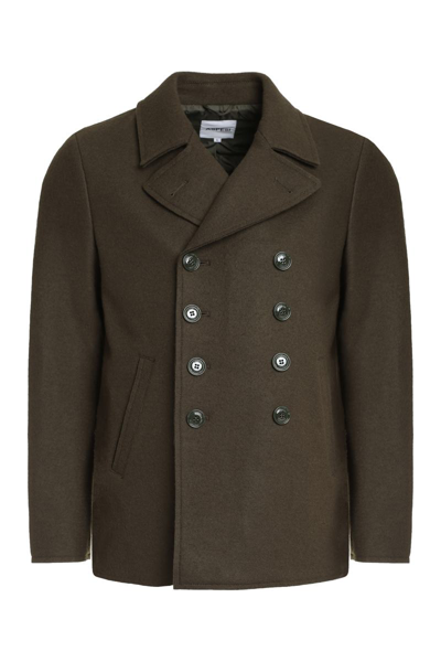 Aspesi Double-breasted Wool Coat In Green