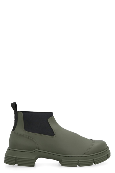 Ganni Crop City Rubber Boots In Green
