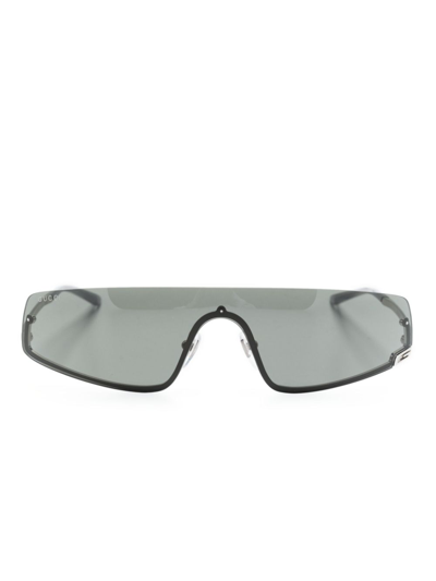 Gucci Square-g-motif Shield-frame Sunglasses In Silver