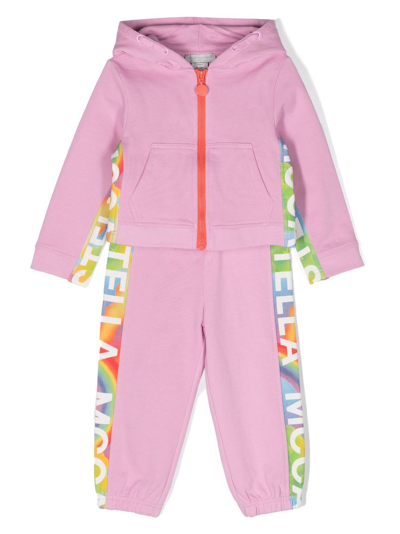 Stella Mccartney Kids' Pink Logo-trim Cotton Tracksuit Set