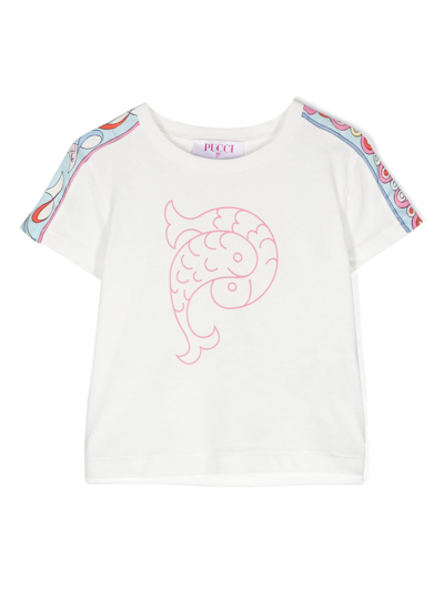 Pucci Junior Kids' White Pesci-print Cotton T-shirt