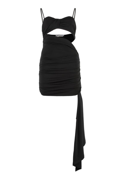 Off-white Strapless Body-con Mini Dress With Draped Panel In Black