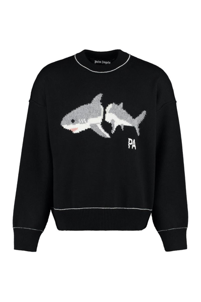 Palm Angels Pa Shark Sweater In Black,light Grey