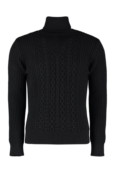 Roberto Collina Ribbed Wool Turtleneck Sweater In Black
