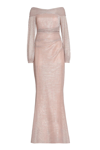 Talbot Runhof Off-the-shoulder Pleated Gown In Pink