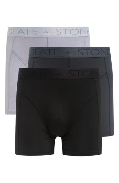 Slate & Stone 3-pack Assorted Microfiber Boxer Briefs In Black/ Grey/ Light Grey