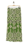 T Tahari Floral Ankle Crop Wide Leg Palazzo Pants In Apple Green/ Ivory/ Navy Multi