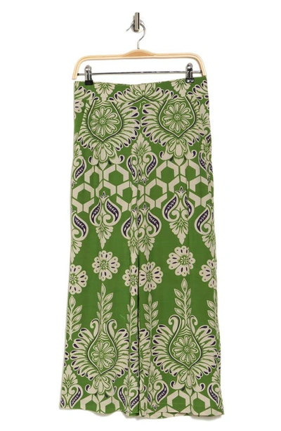 T Tahari Floral Ankle Crop Wide Leg Palazzo Pants In Apple Green/ Ivory/ Navy Multi