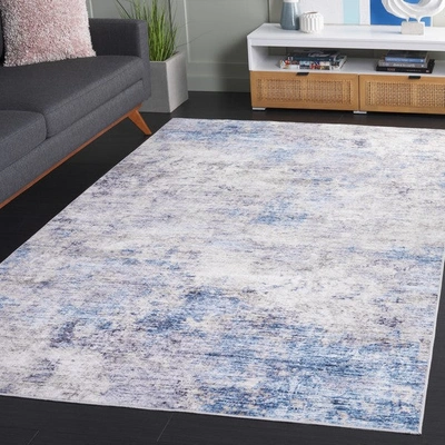 SAFAVIEH SAFAVIEH SANTA MONICA STM332A POWER LOOMED IVORY / BLUE WASHABLE RUG