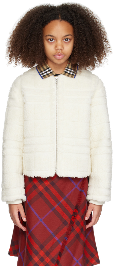 Burberry Kids Off-white Check Jacket In Salt Ip Check