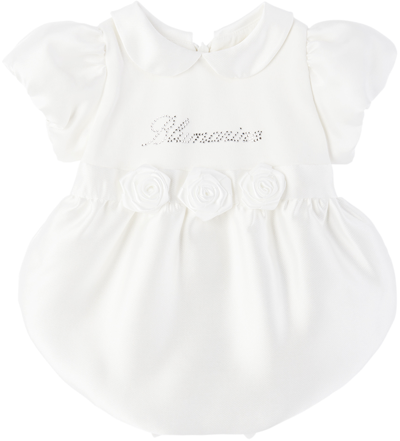 Miss Blumarine Baby White Crystal-cut Romper In 10602 Snow White