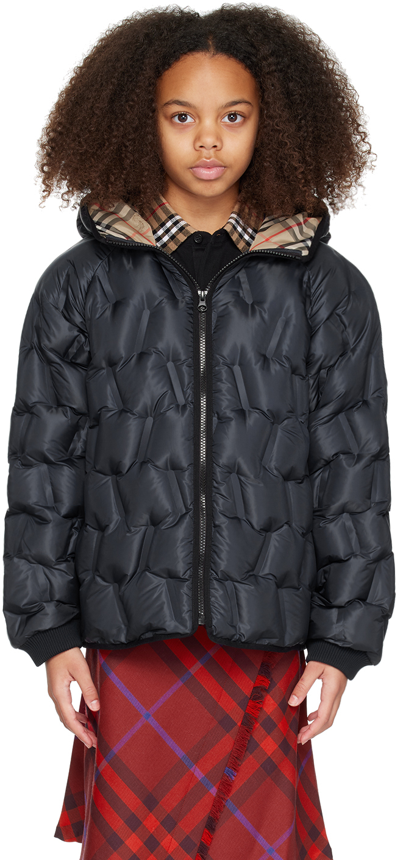Burberry Kids Navy Quilted Down Jacket In Navy Black