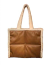 SONDRA ROBERTS WOMEN'S QUILTED SHOPPER WITH SHEARLING TRIM IN CAMEL