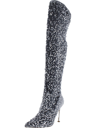 Steve Madden Women's Laddy Pointed-toe Over-the-knee Dress Boots In Silver Sequin