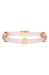 Tory Burch Eleanor Station Hinge Bracelet In Tory Gold / Pink Snow