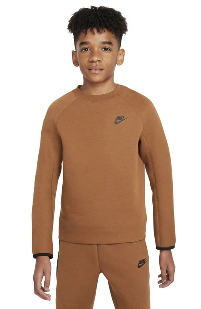 Nike Sportswear Tech Fleece Big Kids' (boys') Sweatshirt In Light British Tan/black/black