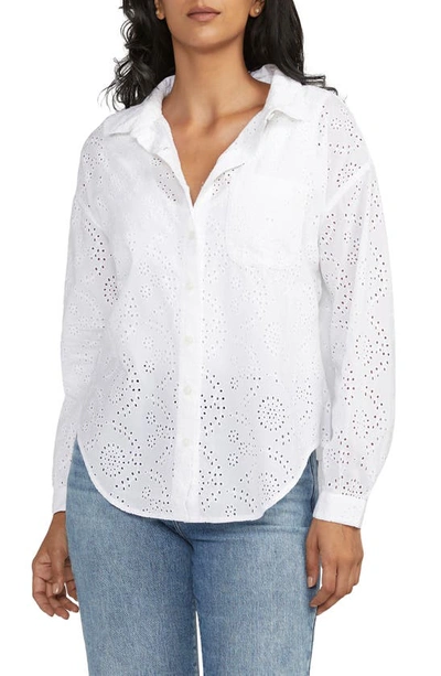 Jag Jeans Relaxed Cotton Eyelet Button-up Shirt In White
