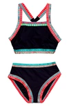 BEACH LINGO KIDS' EMBROIDERED TRIM TWO-PIECE SWIMSUIT