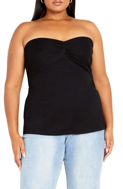City Chic Asher Strapless Rib Top In Black