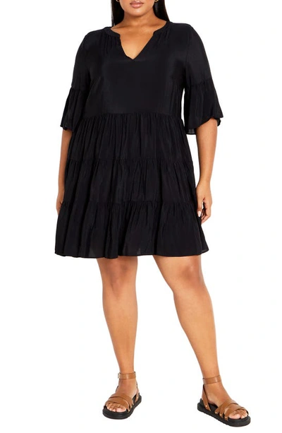 City Chic Nathalie Tiered Dress In Black