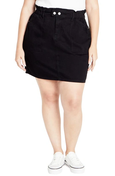 City Chic Cali Denim Miniskirt In Black