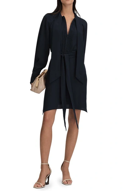 Reiss Navy Tie Neck Zip Front Mini Dress