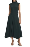 Reiss Dark Green Fitted Asymmetric Midi Dress
