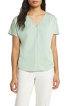 Anne Klein Textured Charmeuse V-neck Top In Jade Stone